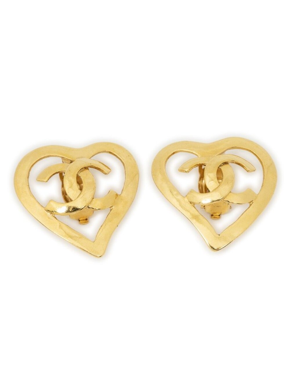 Chanel CC Logo Heart Clip-On Necklace Gold Plated